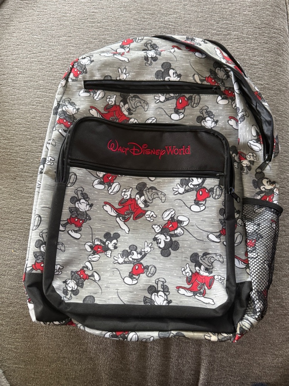 Disney Walt Disney World Gray Red Black Mickey Mouse Backpack